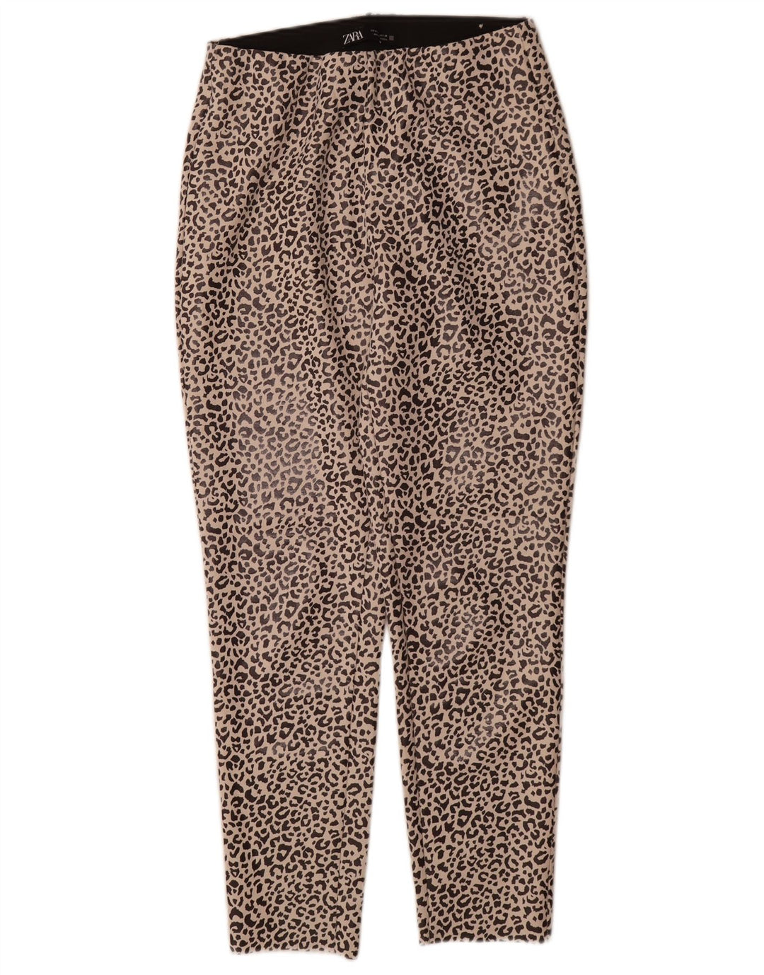Zara Leggings feminino UK 12 poliéster bege médio com estampa animal