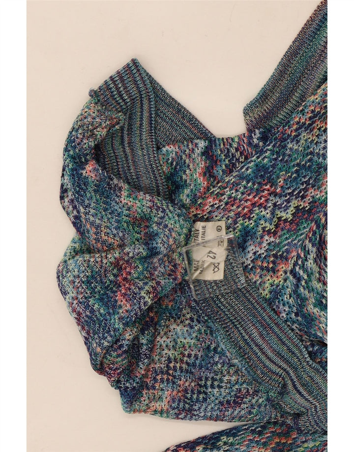 Top feminino vintage manga comprida IT 42 médio multicolorido Chevron Viscose