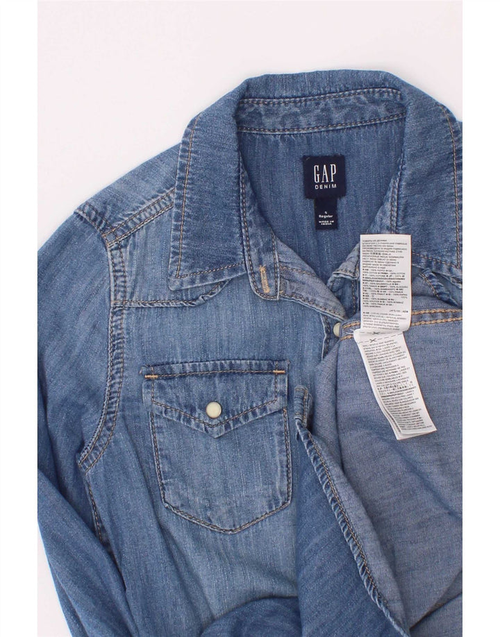 Camisa jeans feminina Gap 6-7 anos pequena azul algodão