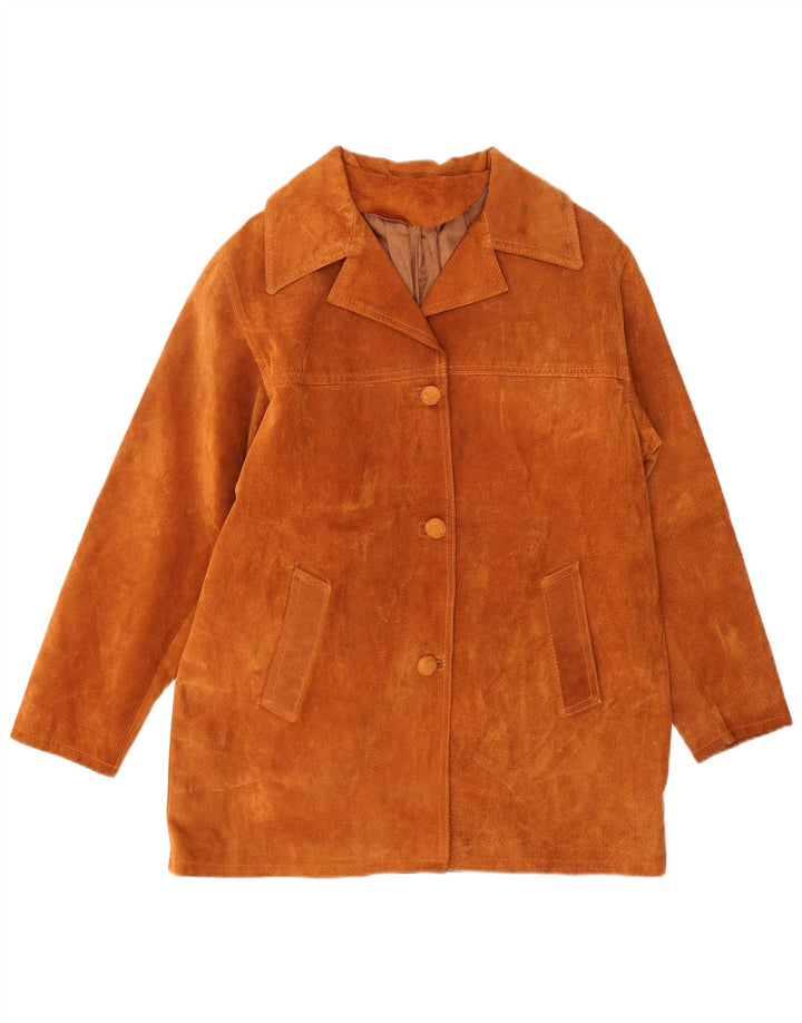 Sobretudo de camurça grande vintage feminino Reino Unido 10 couro marrom pequeno