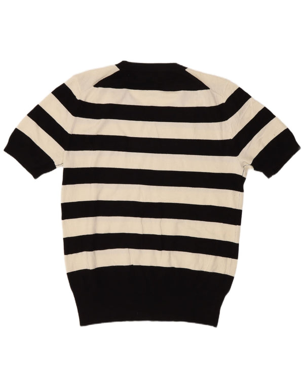 Zara Suéter feminino de manga curta com gola redonda UK 18 XL preto listrado