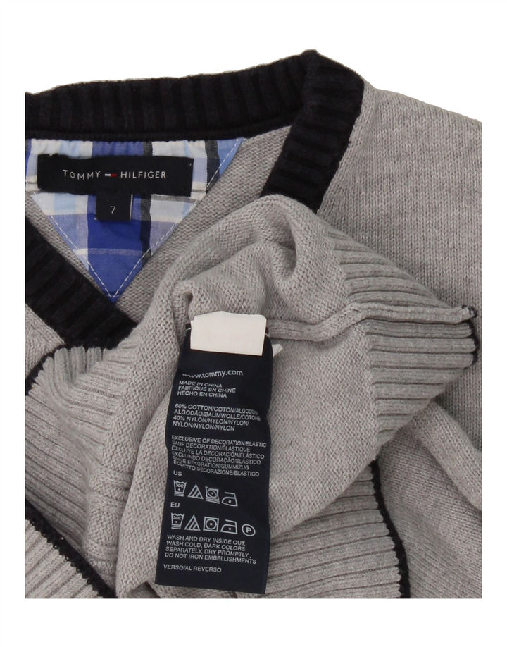 TOMMY HILFIGER Boys V-Neck Jumper Sweater 6-7 Years Grey Cotton Vintage Tommy Hilfiger and Second-Hand Tommy Hilfiger from Messina Hembry 