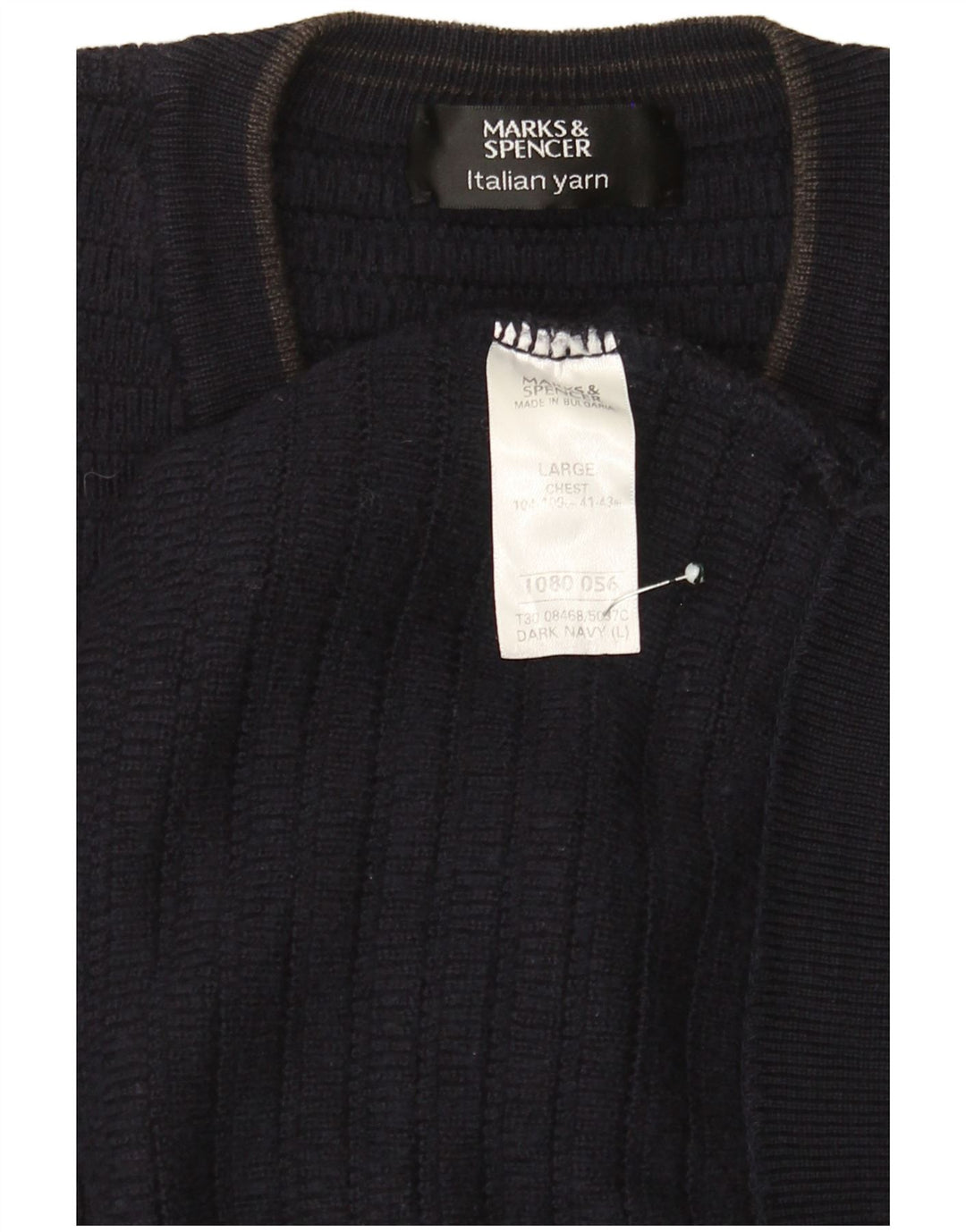 Suéter masculino Marks & Spencer com decote em V grande acrílico azul marinho