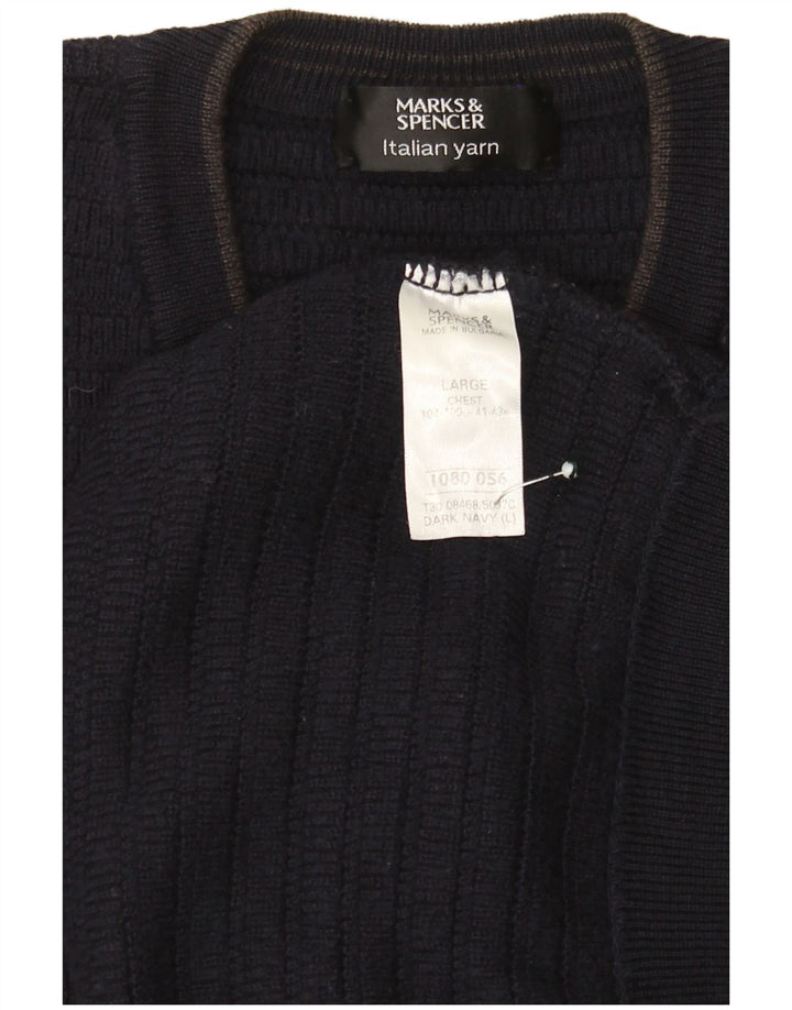 Suéter masculino Marks & Spencer com decote em V grande acrílico azul marinho
