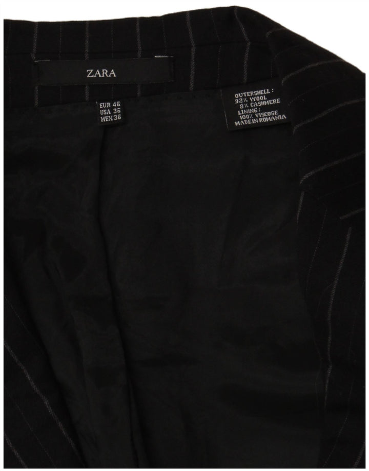 Jaqueta blazer masculina Zara com 2 botões EU 46 pequena lã preta listrada