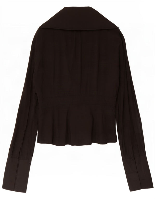 Blusa feminina de manga comprida Karen Millen UK 10 poliéster preto pequeno