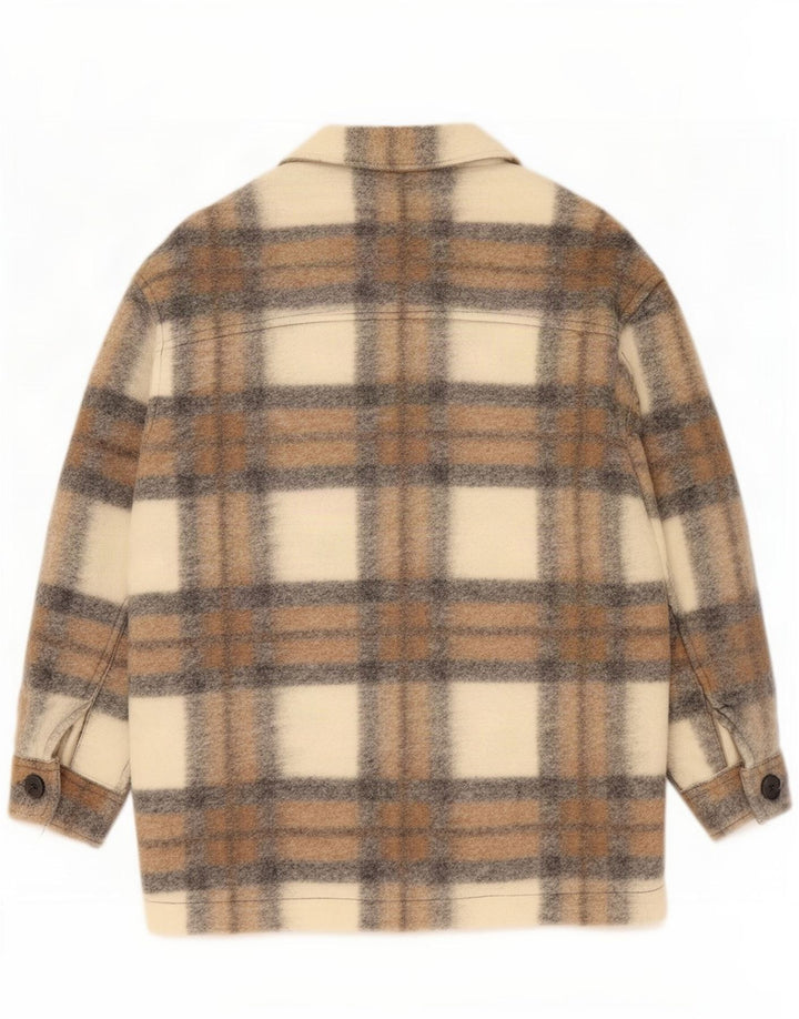 Zara Womens Oversized Utility Jacket UK 14 Médio Bege Poliéster Xadrez
