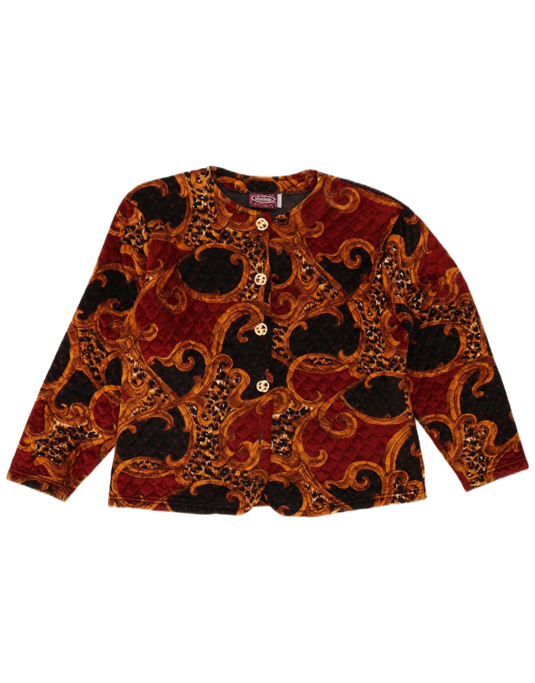 Top cardigã feminino VINTAGE Reino Unido 14 grande acetato paisley multicolorido