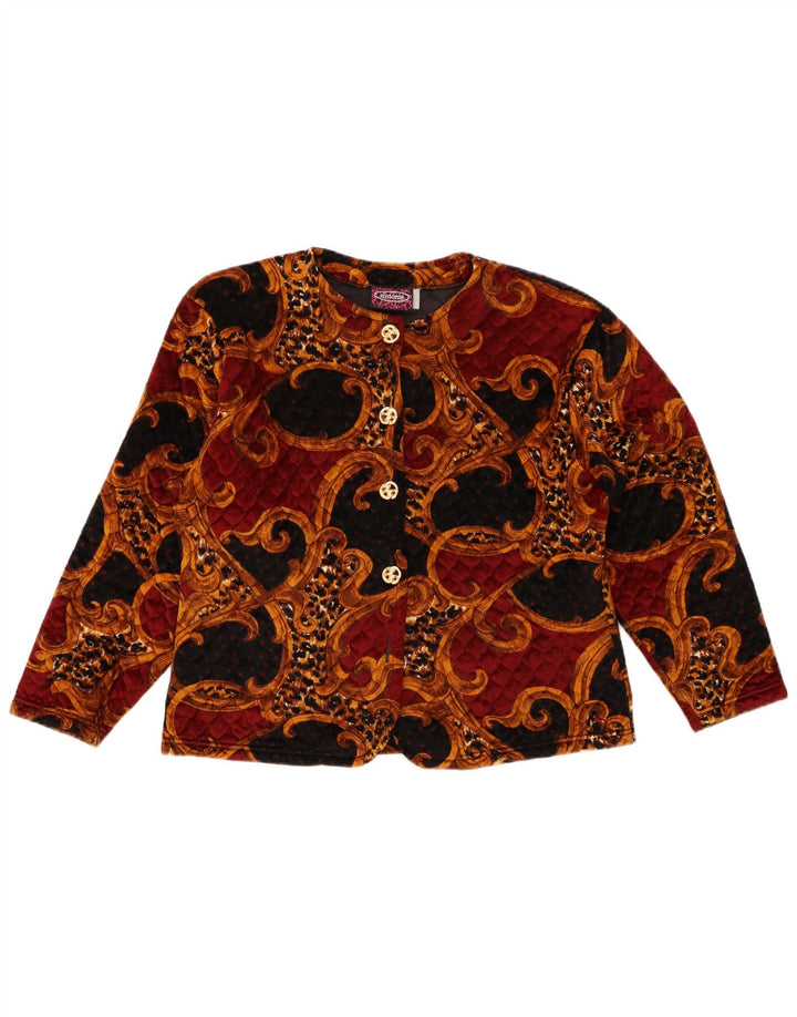 Top cardigã feminino VINTAGE Reino Unido 14 grande acetato paisley multicolorido