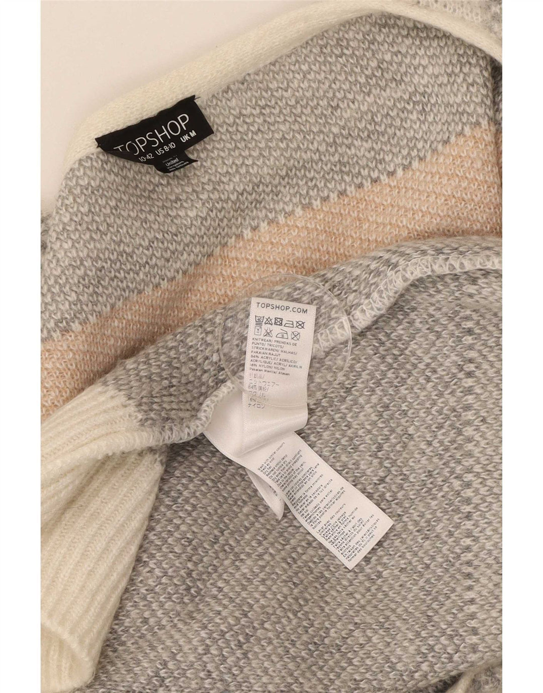 Suéter cardigã feminino superdimensionado Topshop Reino Unido 14 acrílico xadrez bege médio