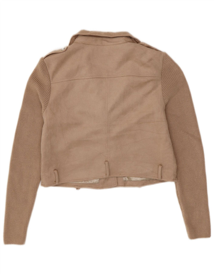 Jaqueta feminina GUESS Crop Knit Biker UK 16 Grande Bege