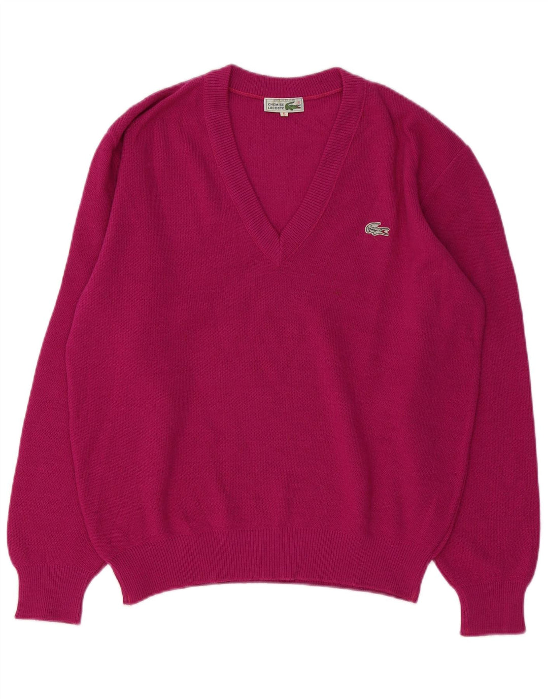 Suéter masculino LACOSTE com decote em V tamanho 5 grande lã rosa