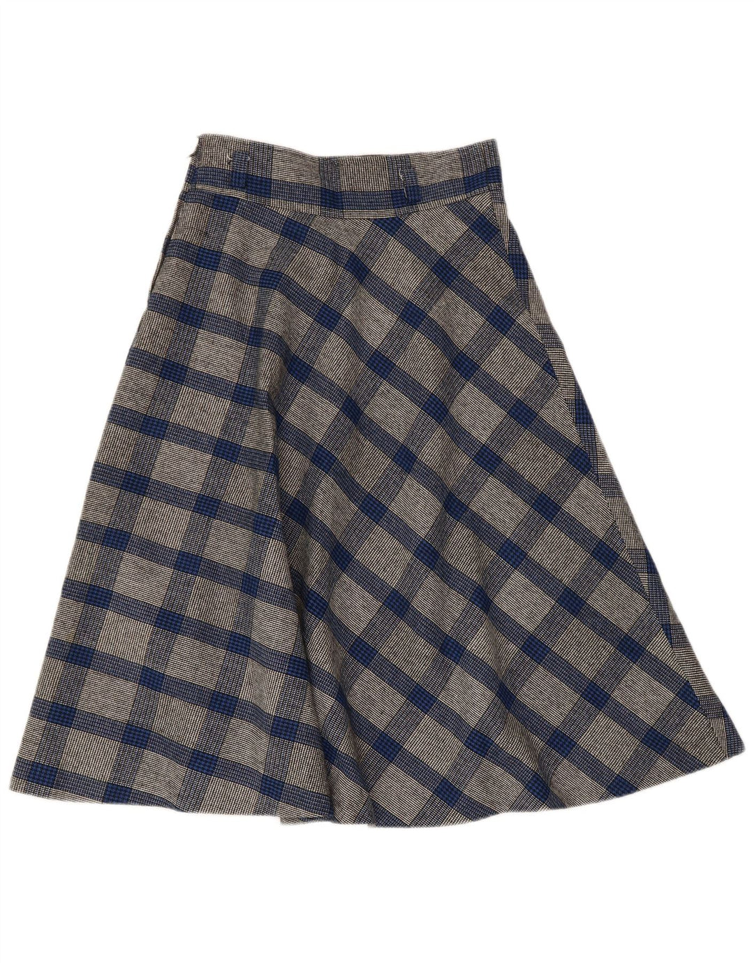 Saia evasê feminina VINTAGE W26 pequena azul houndstooth