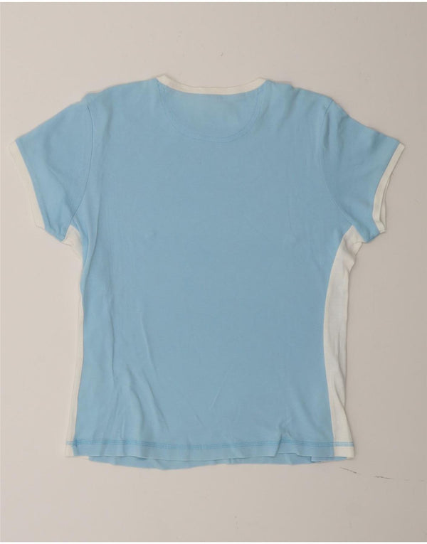 Camiseta feminina estampada Champion UK 14 grande algodão colorblock azul