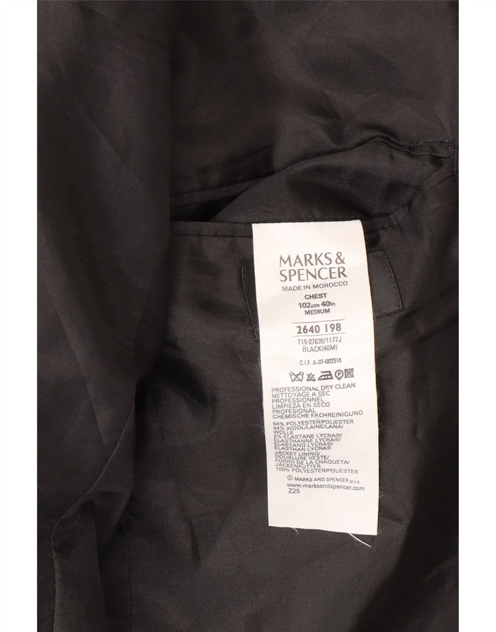 Jaqueta blazer masculina de 3 botões Marks & Spencer Reino Unido 40 poliéster preto médio