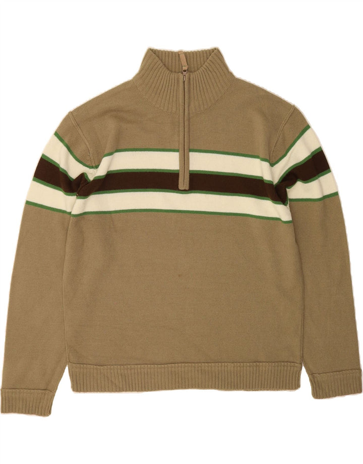 VINTAGE Mens Zip Neck Jumper Sweater XL Beige Colourblock Acrylic Vintage Vintage and Second-Hand Vintage from Messina Hembry 