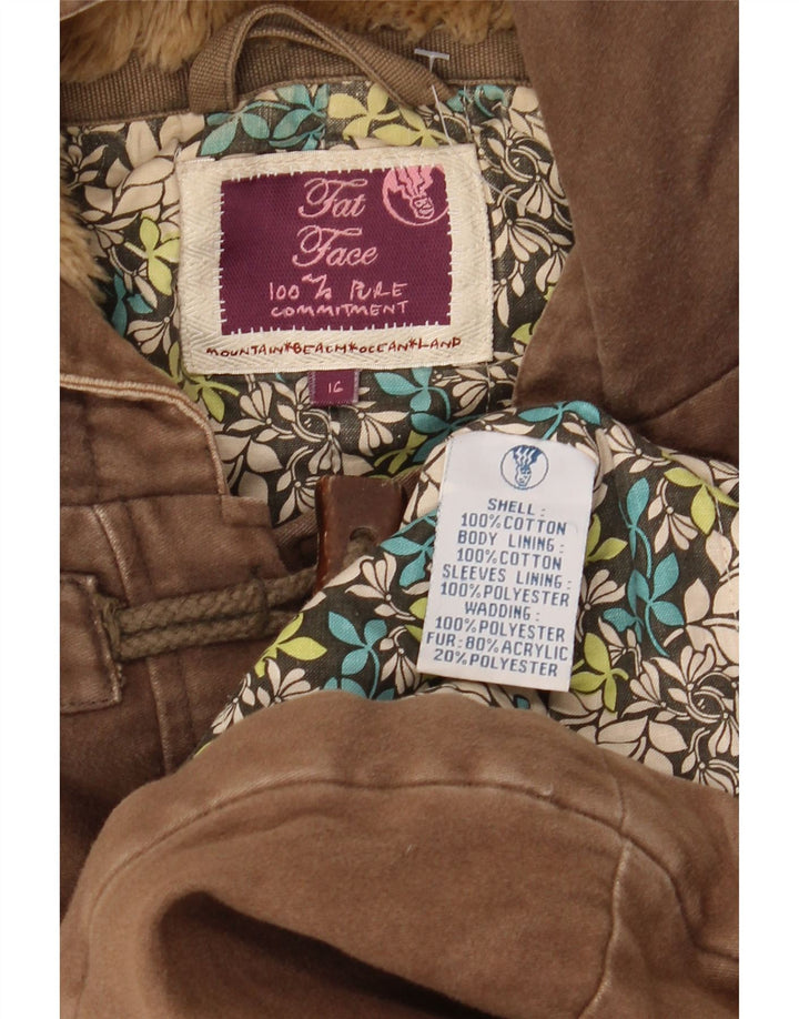 Jaqueta Duffle com capuz grande para mulheres Fat Face Reino Unido 16 algodão marrom grande