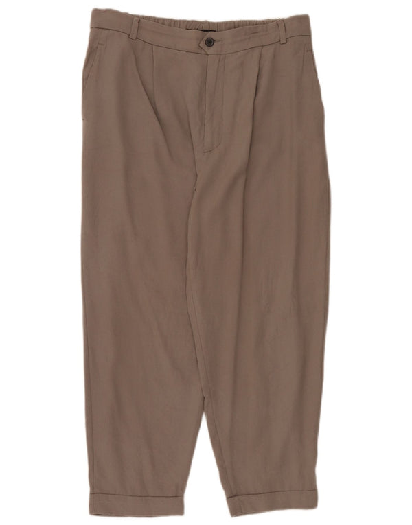 Zara Calça Chino Feminina Cintura Alta Grande W30 L23 Bege Lyocell