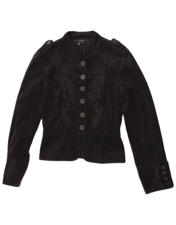 Jaqueta blazer militar de veludo Zara feminina Reino Unido 12 cinza médio floral