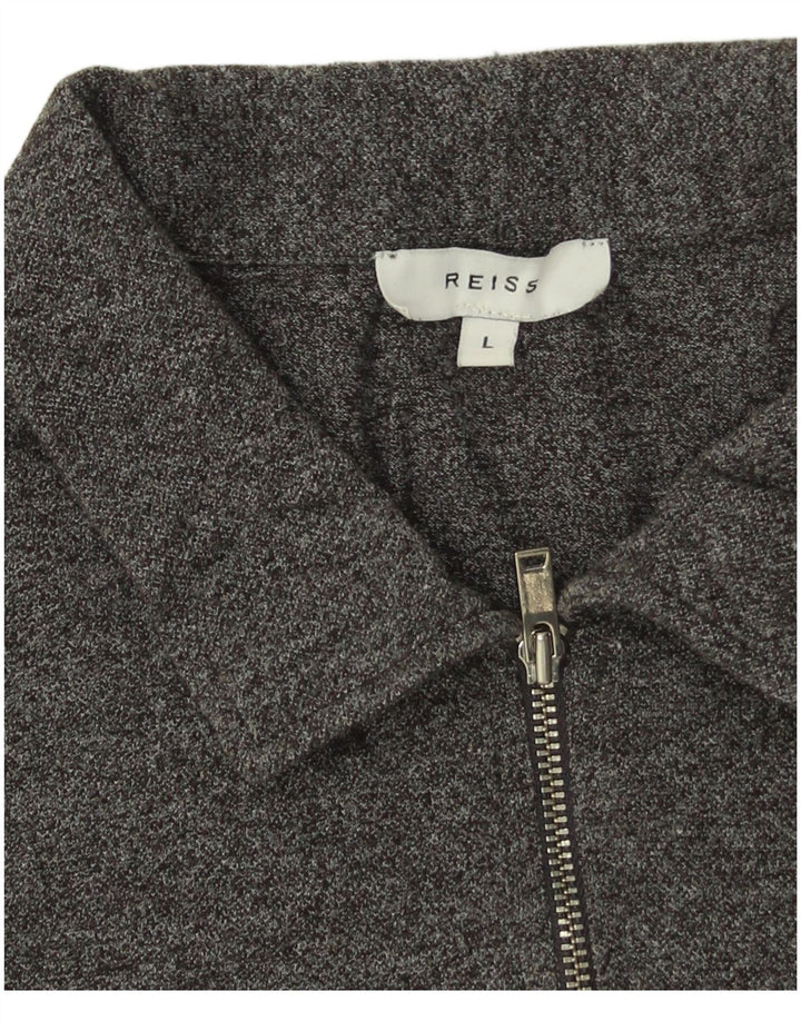 Camisa polo masculina Reiss grande algodão manchado cinza