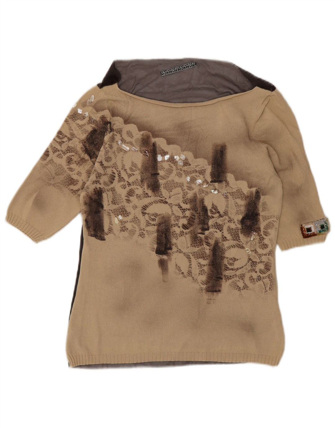 Blusa feminina Liu Jo transparente Reino Unido 12 bloco colorido bege médio