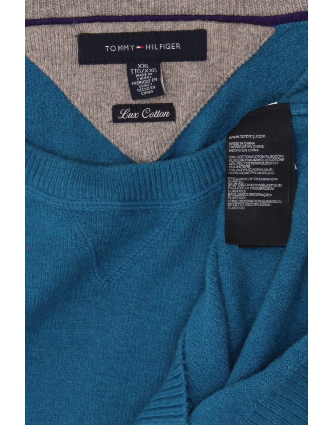 TOMMY HILFIGER Mens Crew Neck Jumper Sweater 2XL Blue Cotton Vintage Tommy Hilfiger and Second-Hand Tommy Hilfiger from Messina Hembry 