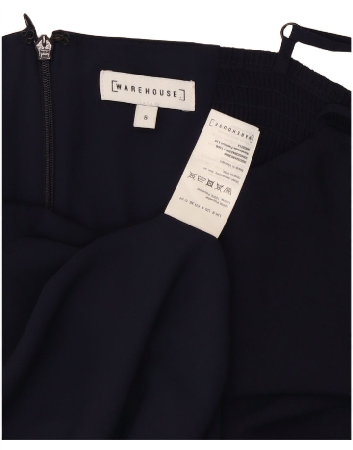 WAREHOUSE Vestido feminino deslizante Reino Unido 8 pequeno poliéster azul marinho