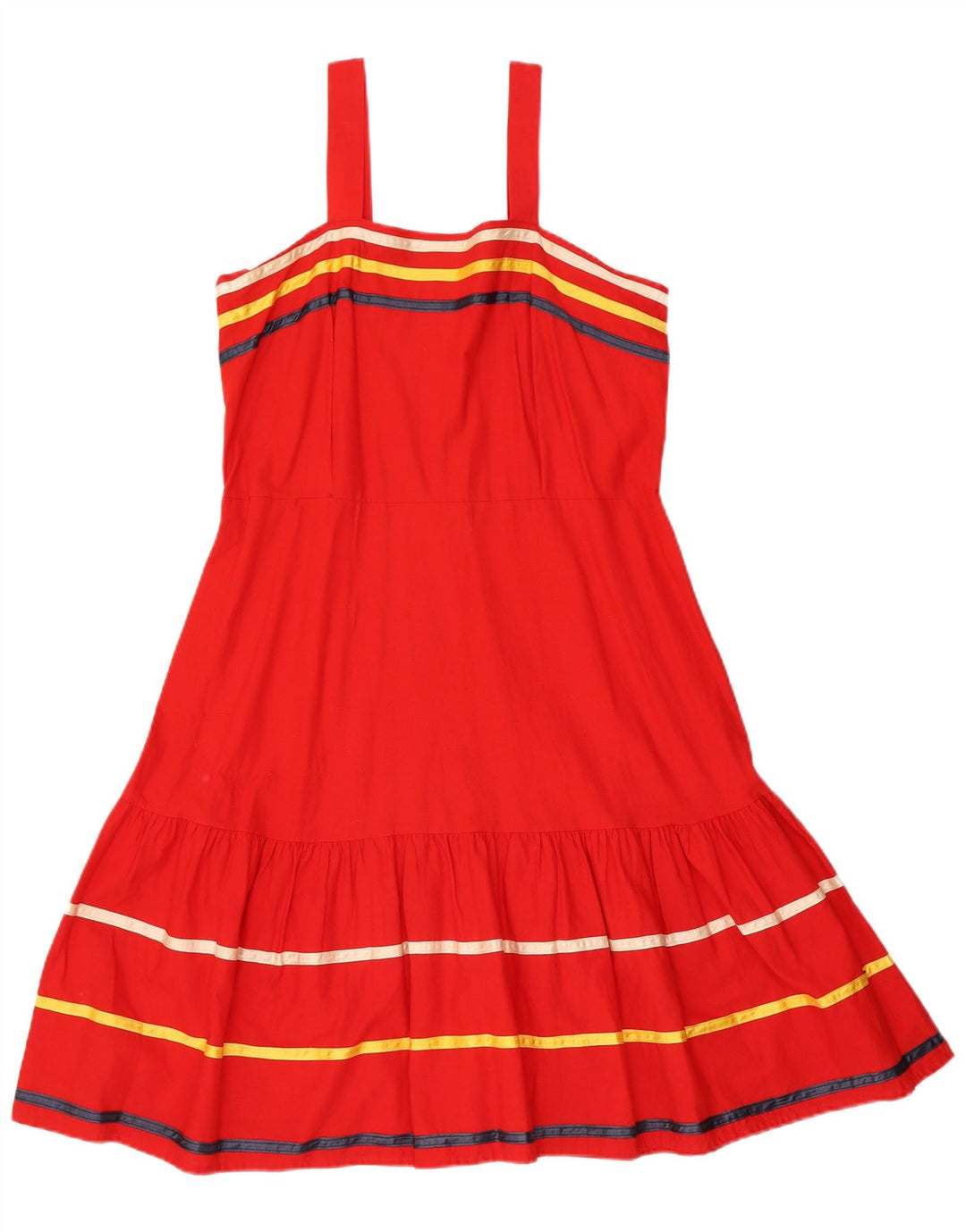Vestido de verão feminino vintage Reino Unido 14 listrado vermelho médio