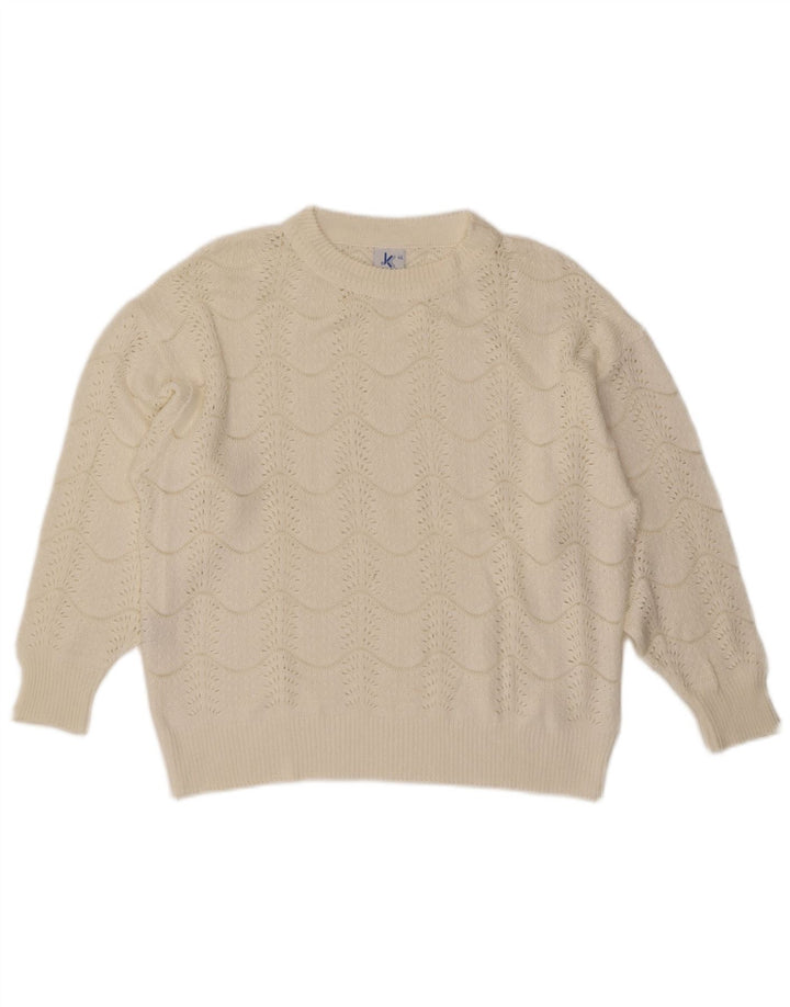 Suéter feminino vintage com gola redonda IT 46 grande branco chevron