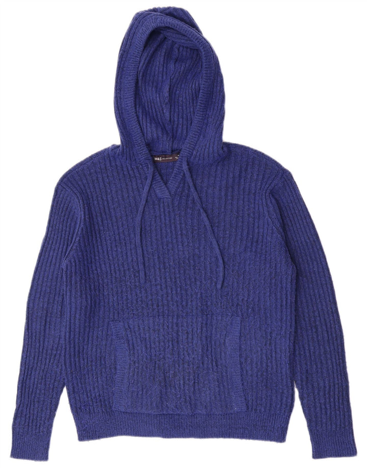Suéter feminino com capuz Marks & Spencer UK 14 médio azul manchado