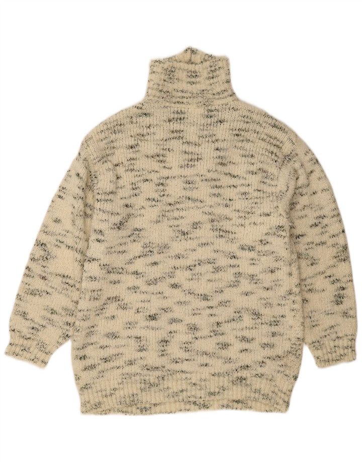 Suéter masculino VINTAGE com zíper e gola média, branco manchado