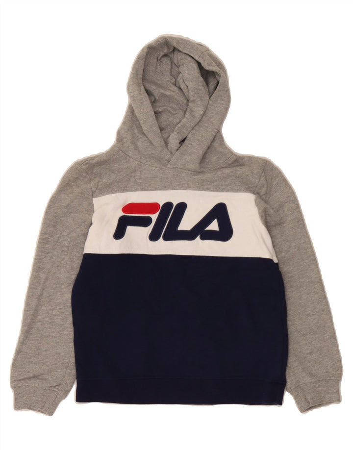 FILA Boys Graphic Hoodie Jumper 7-8 Years Multicoloured Colourblock Cotton Vintage Fila and Second-Hand Fila from Messina Hembry 