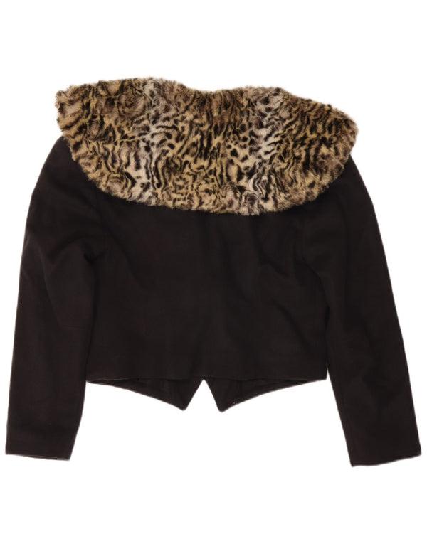 Jaqueta Blazer Vintage Feminina UK 14 Médio Preto Animal Print
