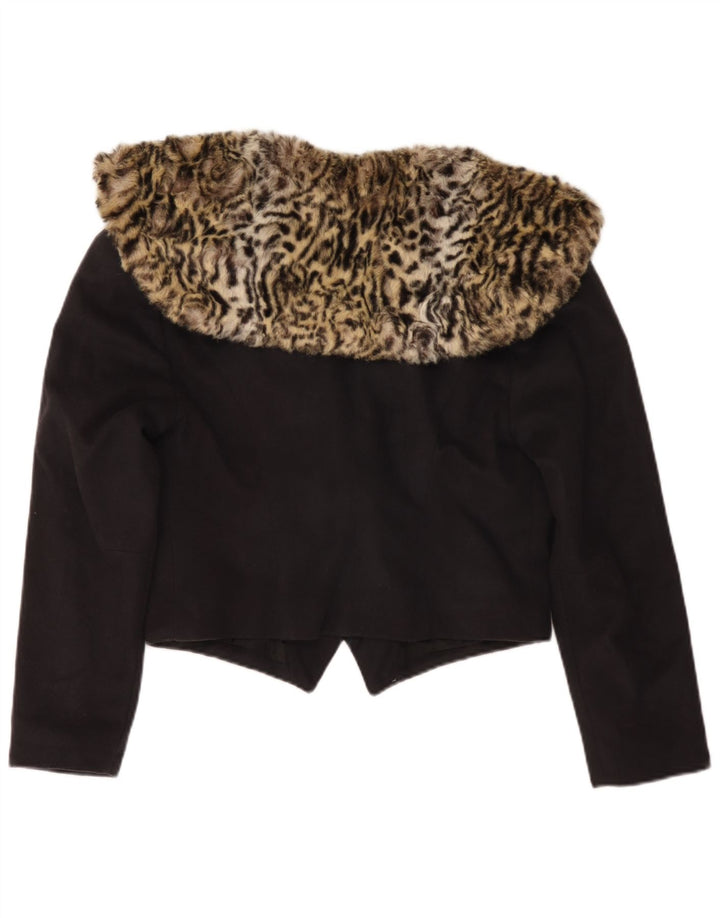 Jaqueta Blazer Vintage Feminina UK 14 Médio Preto Animal Print