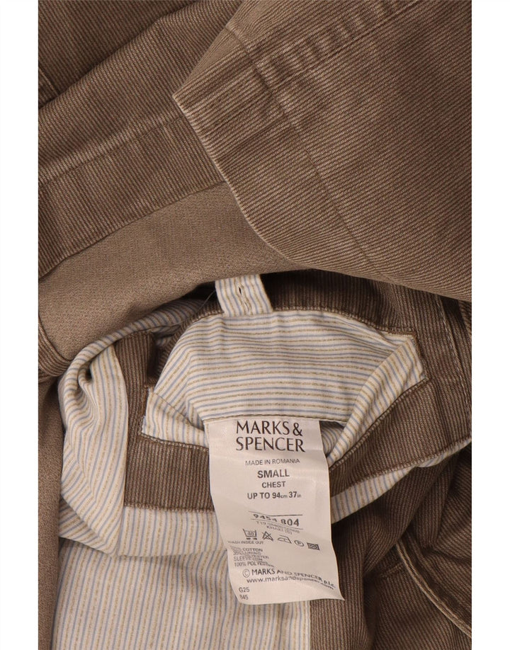 Jaqueta blazer masculina de 3 botões Marks & Spencer Reino Unido 36 pequena risca de giz cáqui