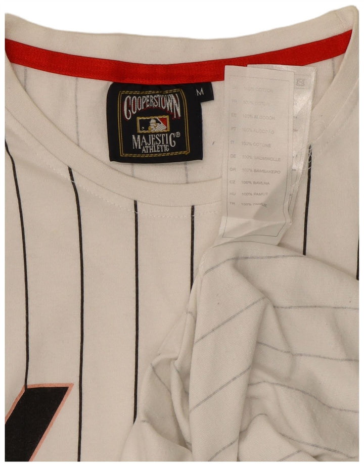 Majestic Mens Yankees Graphic Camiseta Top Médio Algodão Listrado Branco