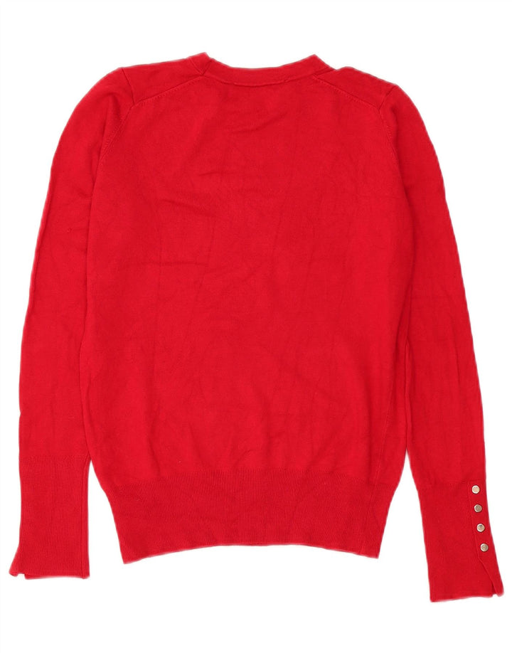 Suéter feminino Zara com gola redonda, Reino Unido 10, viscose vermelha pequena