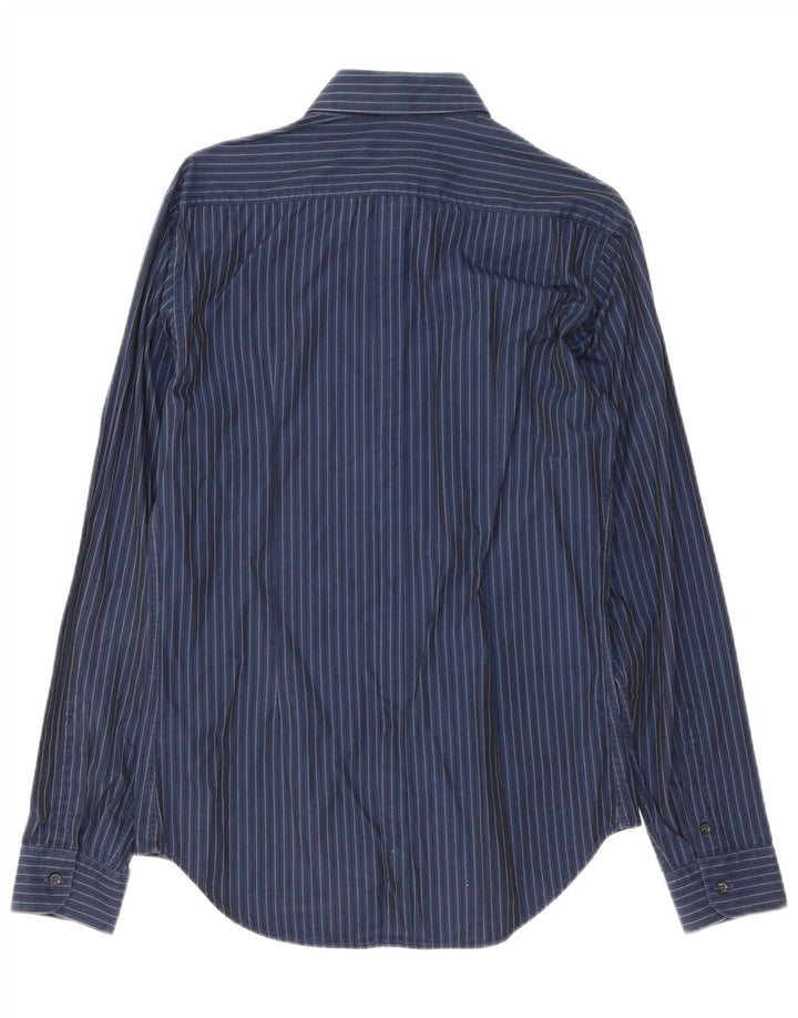 Camisa masculina Zara de algodão listrado azul marinho médio