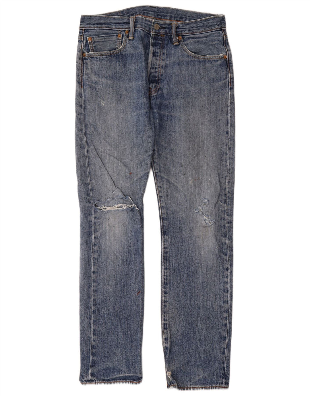 Calça Jeans Levis Masculina 501 Distressed Straight W32 L32 Azul Algodão