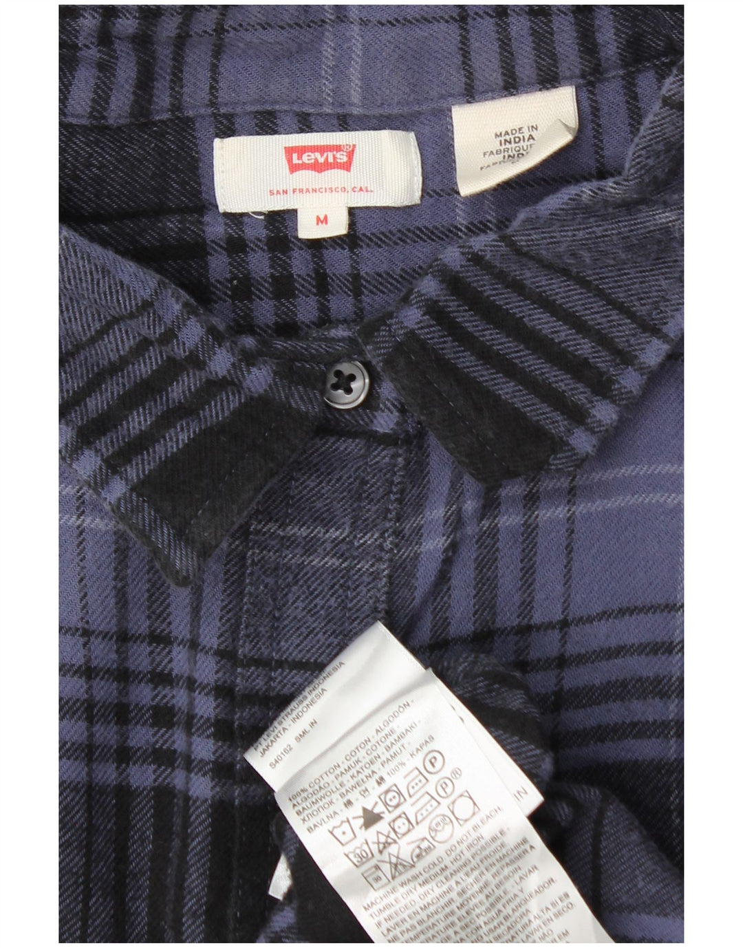 Camisa feminina de flanela grande Levi's Reino Unido 14 algodão xadrez azul marinho médio