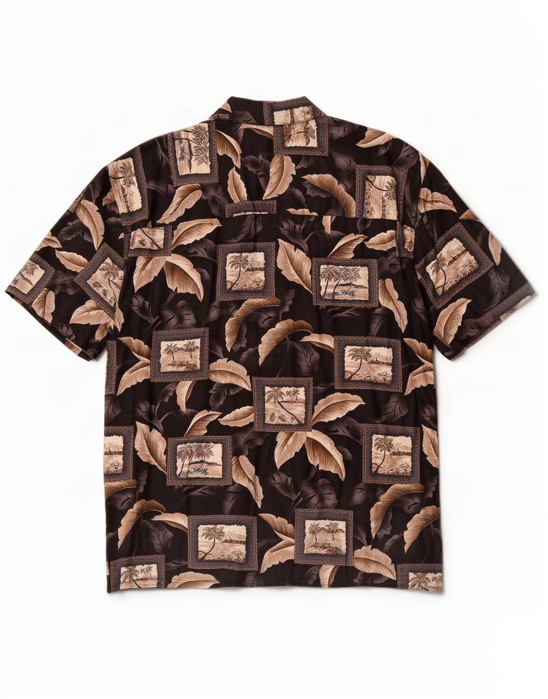 Camisa masculina de manga curta Island Shores, grande, marrom, patchwork, algodão