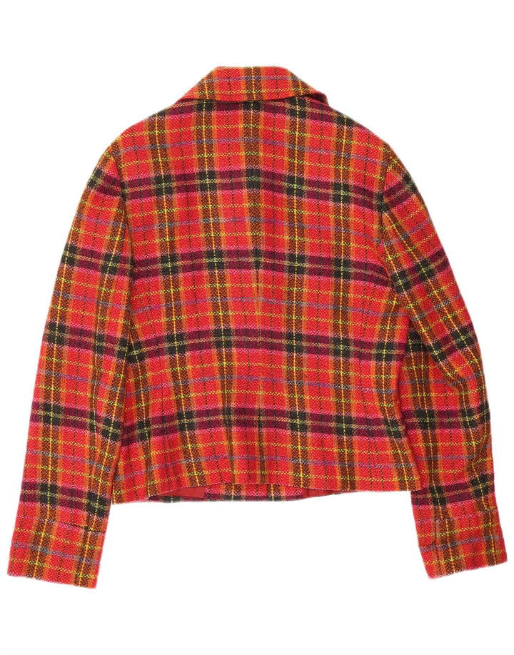 Jaqueta blazer feminina Prisma com 5 botões UK 14 grande lã xadrez vermelha