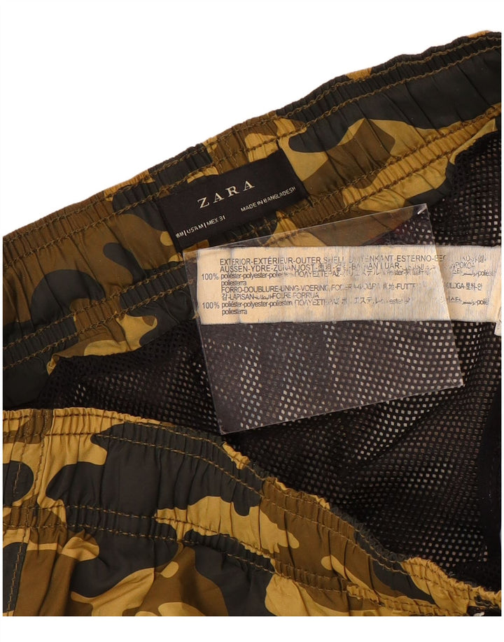 Zara Shorts de natação masculino gráfico médio marrom poliéster camuflado