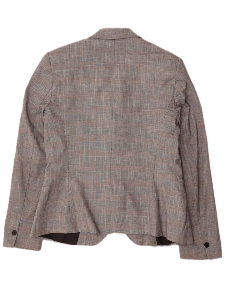 Jaqueta blazer feminina Zara com 1 botão EU 40 poliéster xadrez cinza médio
