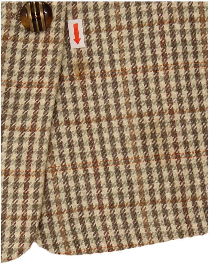Jaqueta blazer feminina vintage com 2 botões IT 46 grande lã cáqui gingham