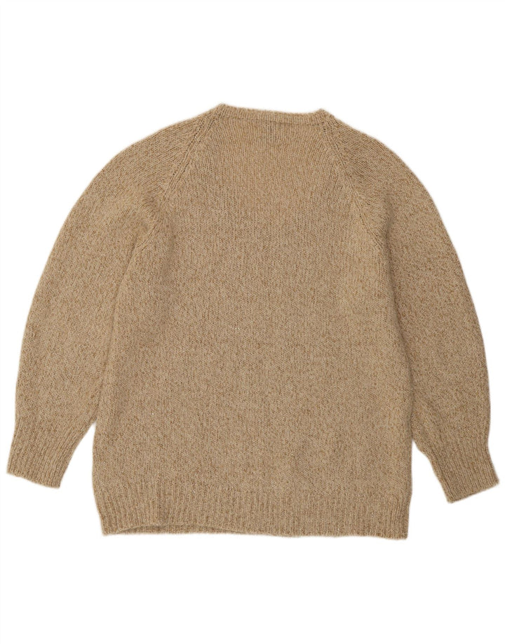 Suéter feminino Massimo Dutti com decote em V Reino Unido 14 lã manchada bege médio