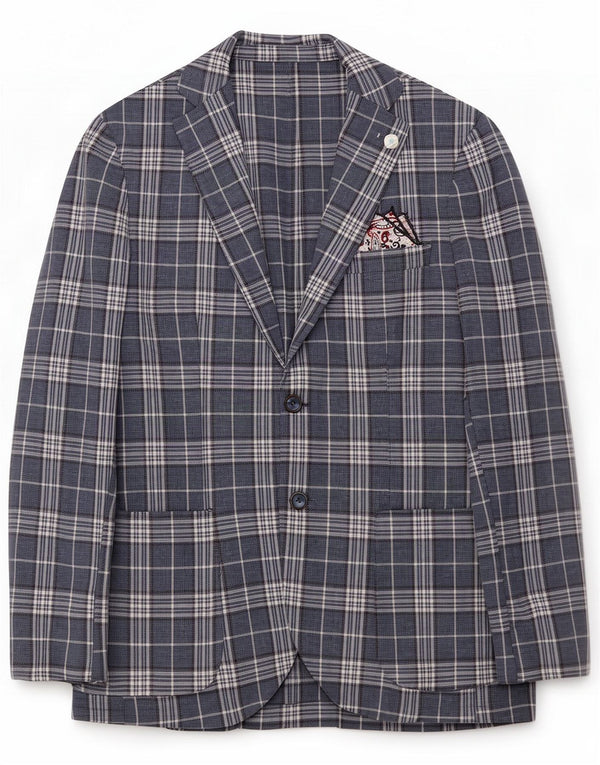 Jaqueta blazer masculina vintage de 2 botões IT 50 linho xadrez azul grande