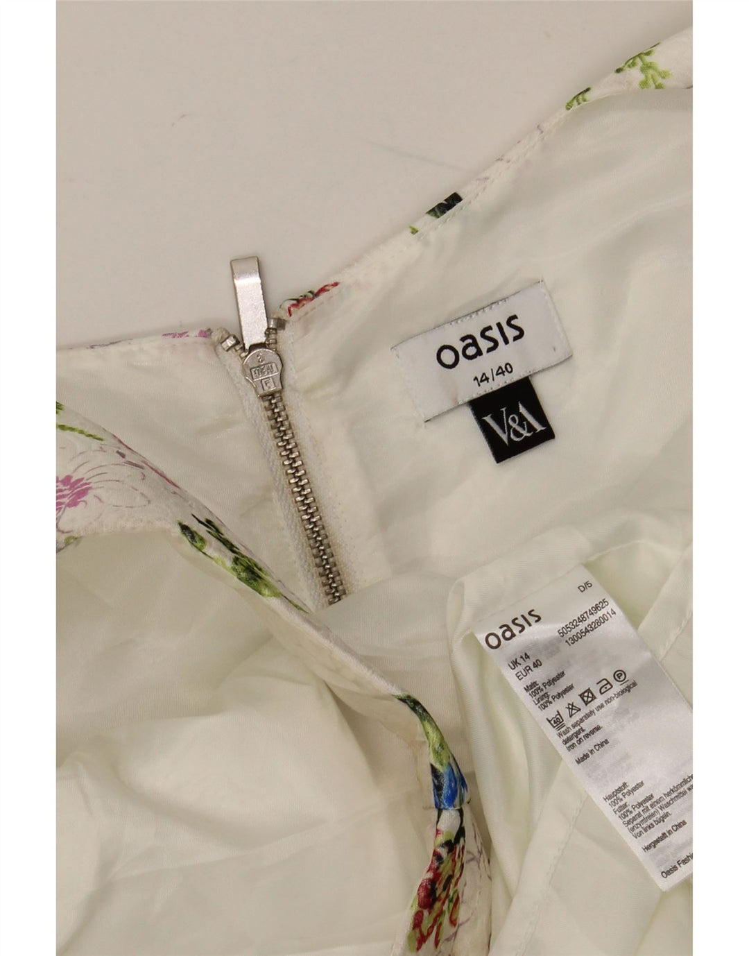 Vestido feminino Oasis sem mangas Swing UK 14 poliéster floral branco médio