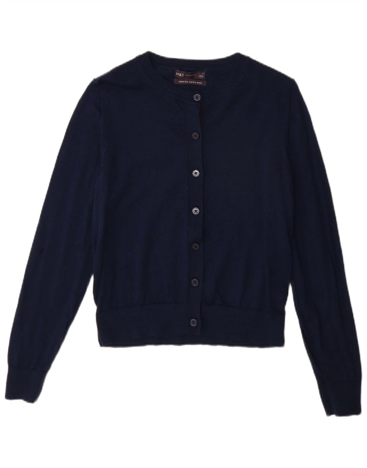 Suéter cardigã feminino Marks & Spencer UK 14 lã merino azul marinho médio