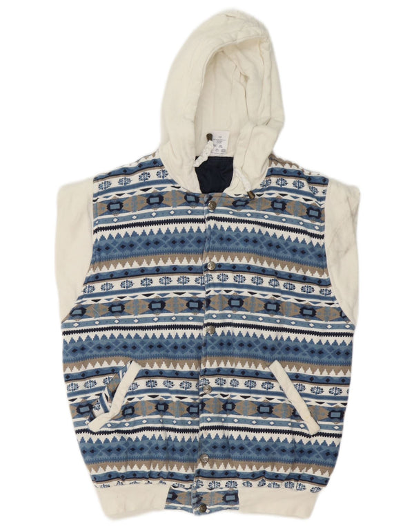 Colete acolchoado com capuz para meninos vintage 13-14 anos XL azul geométrico algodão retrô